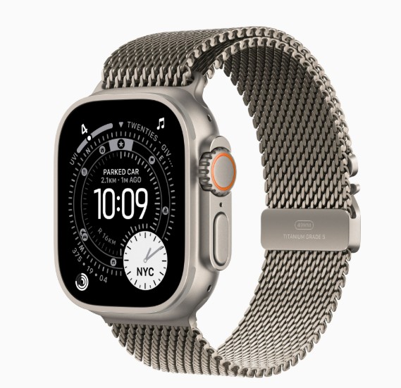 Apple Watch Ultra 3 Cellular 49mm Natural Titanium Case with Natural Titanium Milanese Loop - S